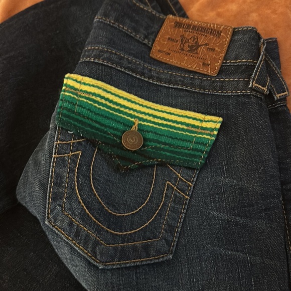 TRUE RELIGION Billy Baha Mexican Blanket Pocket flap jeans women size 26 - Picture 6 of 12